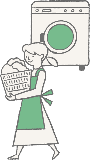 コインランドリーから帰る女性のイラスト